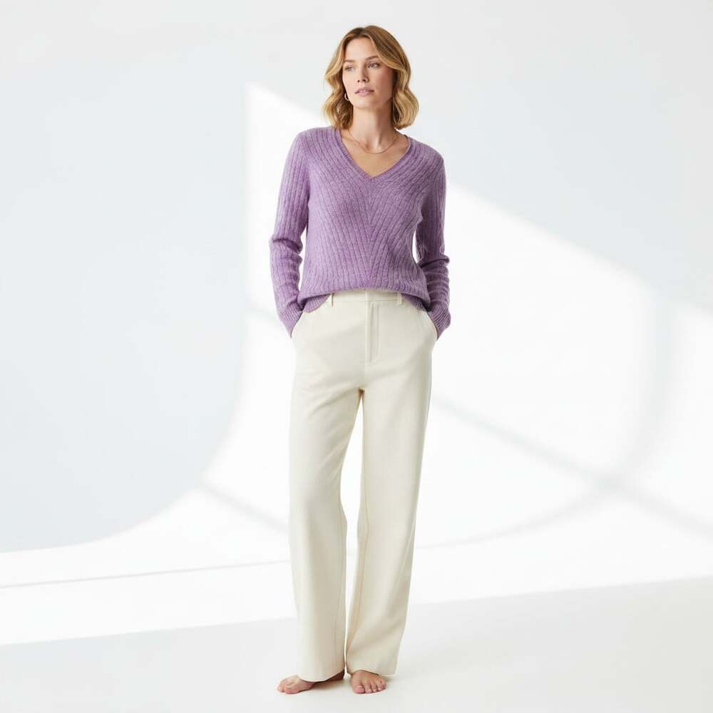 Saks Fifth Avenue Cashmere Cable Knit V-Neck Sweater Lavender L